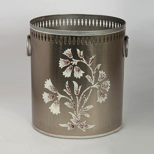 Mughal Flower Hand Painted Filigree Bin Or Planter