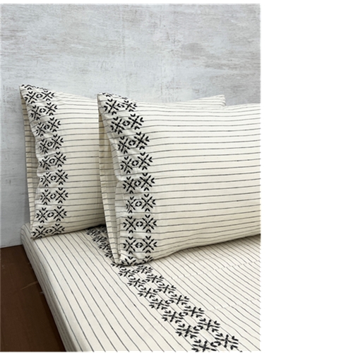 WOVEN STRIPE EMBROIDERED DOUBLE BEDSHEET