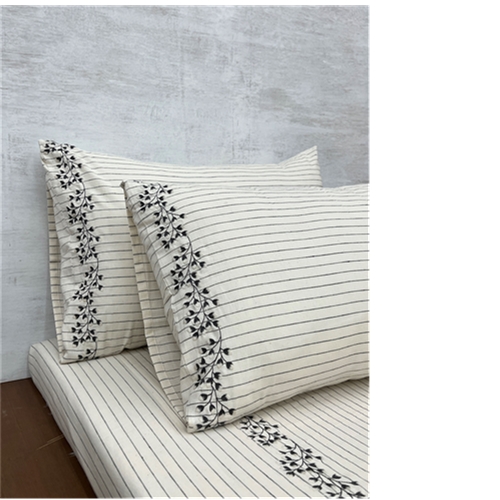 WOVEN STRIPE EMBROIDERED DOUBLE BEDSHEET
